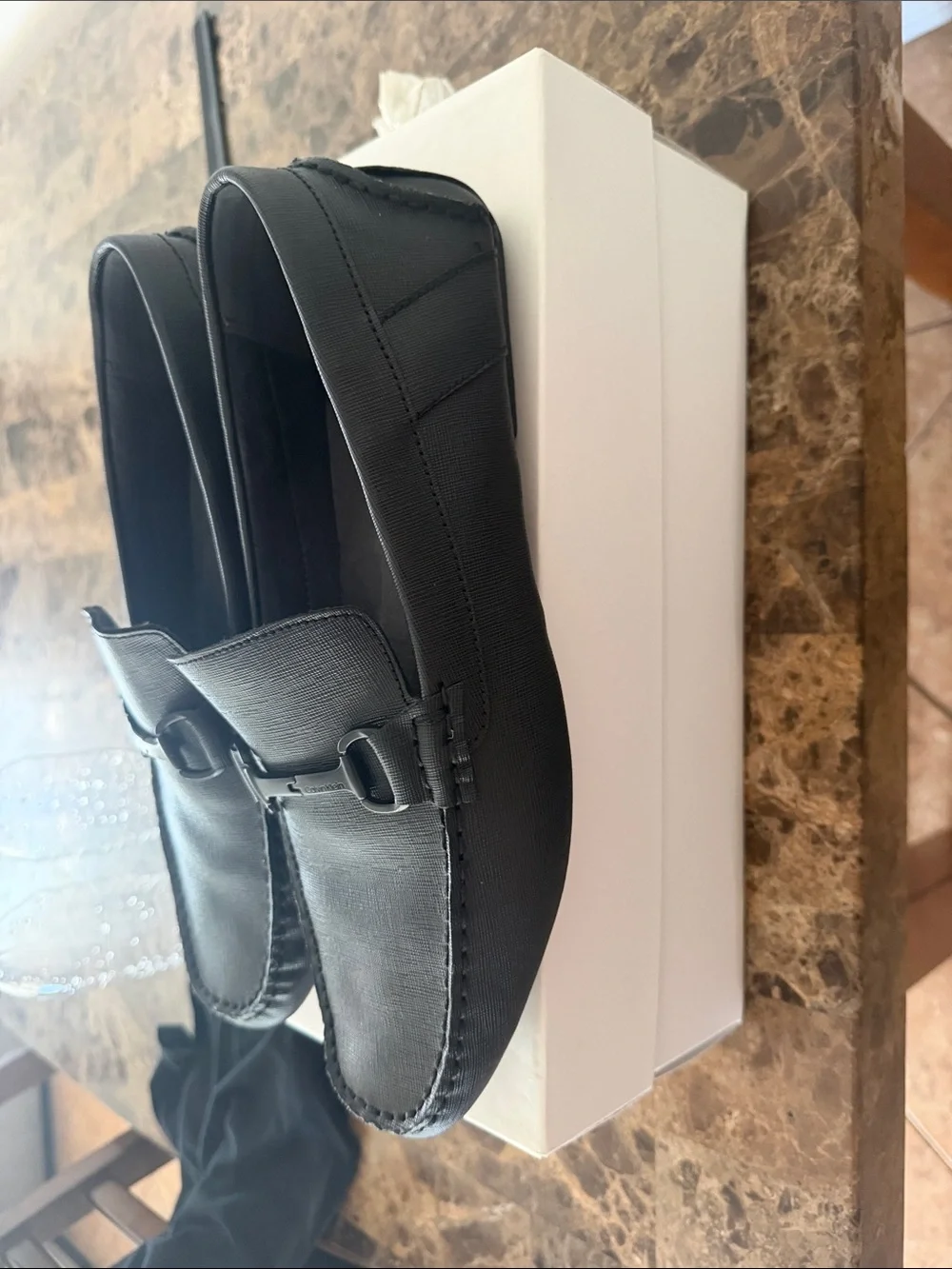 Calvin Klein Black Leather Bit-Detail Slip-On Loafers